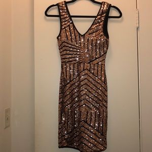 Gold sequence skin tight dress
